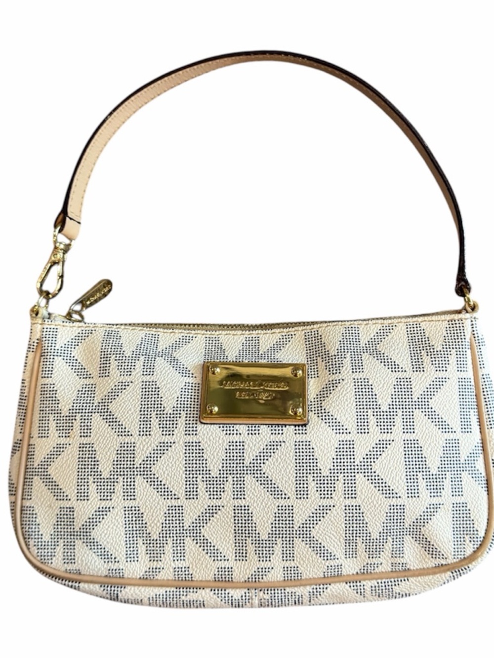 Michael Kors Fulton Small Monogram Pochette Shoulder Bag in Vanilla/Gold
